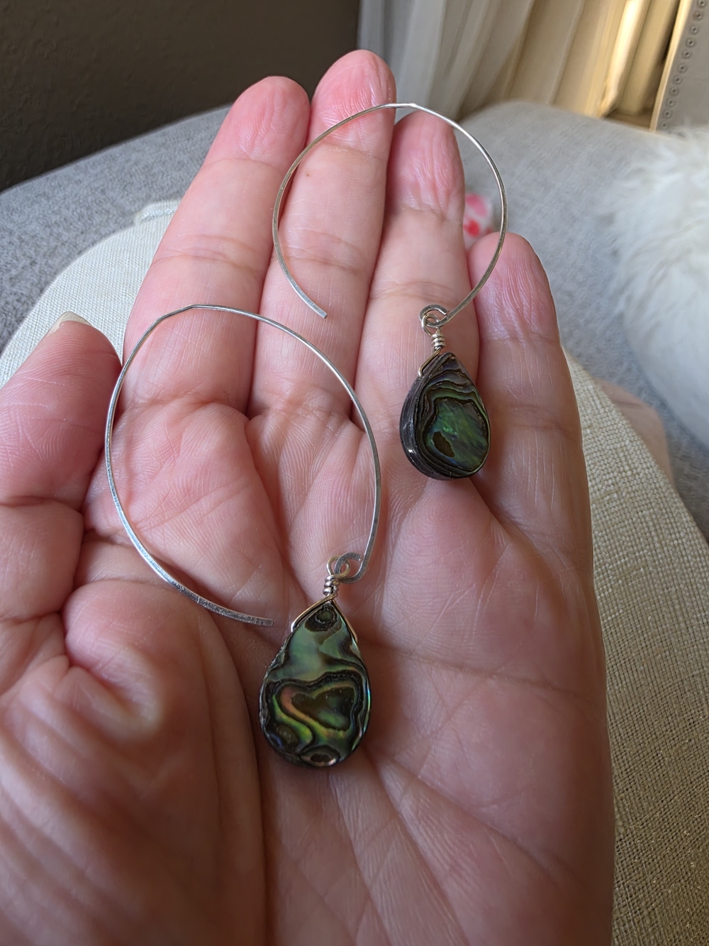 Silver Avalon Shell Marquis Hook Earrings - Picture 8 of 10
